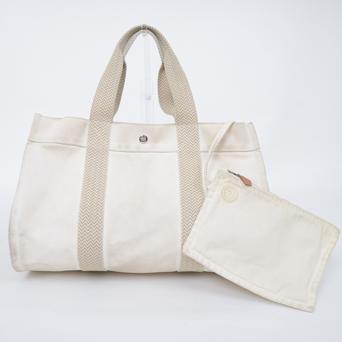 エルメス HERMES カンヌ GM キャンバス トートバッグ アイボリー ホワイト 白 ブランドバッグ 買取 査定 新宿