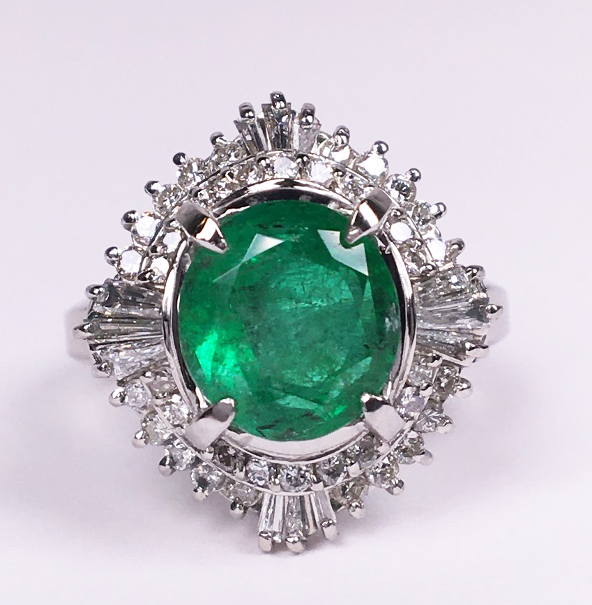 御徒町 エメラルド3.28ct ダイヤ プラチナ リング