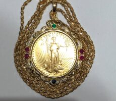 イーグル金貨　ネックレス　色石　ダイヤ付き