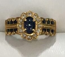 青石・ダイヤ付きK18リング