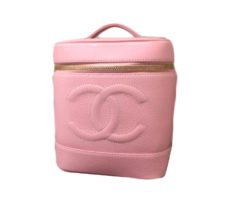 バニティバッグ　ピンク　キャビアスキン