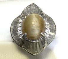 【クォーツキャッツアイダイヤ】プラチナリング